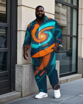 Big Guy's Casual Abstract Machine Vortex Printed Street Fashion Long Sleeve Shirt Pants Set