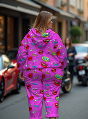 Women's Plus Size Pink Queen Makeup Hoodie Set (Pack of 2)