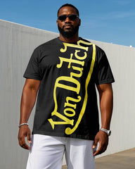 Men's Plus Size Black Dutch Print Short Sleeve T-Shirt
