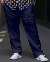 Men's Plus Size Business Simple Diamond Print Short Sleeve Shirt Suit