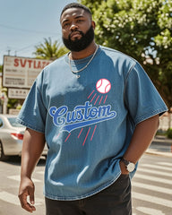 Big & Tall Men's Street Fashion Washed Denim Short Sleeve T-Shirt