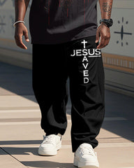 Men's Plus Size Faith Jesus Graffiti Print T-Shirt Trousers Suit
