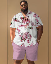 Men's Big and Tall Casual Simple Colorblock Floral Print Short Sleeve Shirt Shorts Set