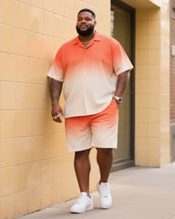 Big Men's Summer Essential Orange Gradient Short Sleeve Shirt Shorts Suit