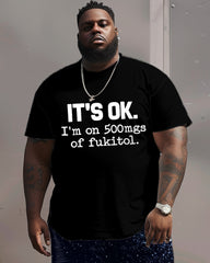 Men's Plus Size IT'S OK Alphabet Crewneck Short Sleeve T-Shirt