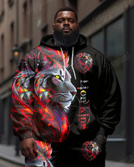 Men's Street Fashion Lion Alphabet Print Big and Tall Hoodie Set