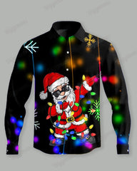 Men's Plus Size Santa Neon Print Long Sleeve Shirt Trousers Suit