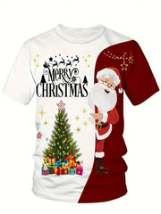 Men's Big and Tall Colorblock Santa Letter Print T-Shirt Trousers Set