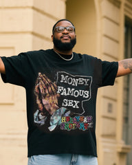 Plus Size Men Get: Money, Fame Print T-Shirt Denim Pants Suit