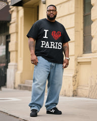 Big & Tall Men's I Love PARIS T-Shirt Denim Pants Suit