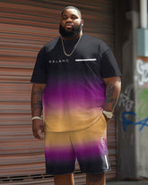 Men's Big and Tall Casual Gradient Letter Print T-Shirt Shorts Set