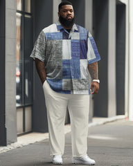 Men's Plus Size Simple Geometric Print Short Sleeve Shirt Set