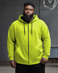 Men's Large Size Casual Street Solid Color Zipper Hoodie