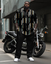 Men's Plus Size Light Business Geometric Print Long Sleeve Lapel Shirt 2-Piece Set