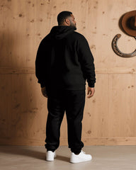 Big & Tall Men Fall/Winter All-Match Casual Black & Khaki Chest King Printed Hoodie Suit