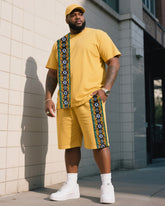 Men's Plus Size Creative Stripe Print T-Shirt Shorts Suit