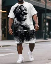 Big & Tall Men's Thinking Gorillas Music Print Casual Street Short-Sleeved T-shirt and Short Set