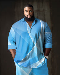 Blue Big Men's Business Abstract Rambler Two-Piece Set