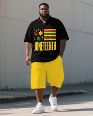 Men's Big & Tall Letter Stripe & Stars Juneteenth Theme Short Sleeve Polo Shirt and Shorts Suit