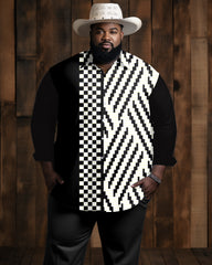 Classic Geometric Long Sleeve Lapel Long Sleeve Shirt Men's Plus Size