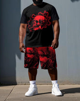 Skull’s Bold Story Burns On Big & Tall Men's Skull Theme Daily Short Sleeve T-shirt 2-Piece Set