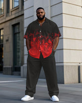 Men's Plus Size Black & Red Gradient Geometric Short Sleeve Shirt Trousers Suit