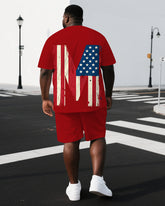 Big & Tall Men's Letter M Flag Element Back Print Independence Day Short-Sleeve T-shirt Shorts Set