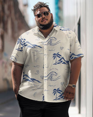 Men's Plus Size Casual Coconut Mountain Print Button-Up Short Sleeve Shirt
