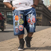 Men's Big & Tall Hole Feature Fashion Trendy Badge Print Jeans