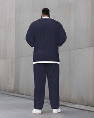 Big & Tall Men's Solid Color POLO V-Neck Long Sleeve Pants Two-Piece Set