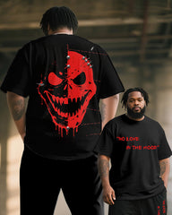 Big & Tall Men's NO LOVE IN THE HOOD Skull Graffiti Print T-Shirt Pants Suit