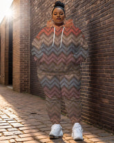 Women's Street Fashion Vintage Geometry Print Plus Size Hoodie Suit
