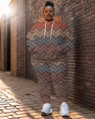 Women's Street Fashion Vintage Geometry Print Plus Size Hoodie Suit
