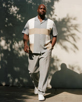 Big & Tall Men's Business Grey Geometric Print Short Sleeve Shirt Trousers Suit