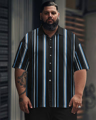 Men's Plus Size Simple Contrast Stripe Print Short Sleeve Shirt Suit
