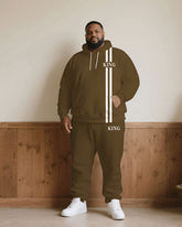 Big & Tall Men Fall/Winter Joker Casual Khaki & White Thick Chest King Printed Hoodie Suit