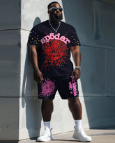 Men's Plus Size Street Fashion Spider T-Shirt Shorts Suit