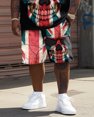 Street Flag And Skull Print Large Men's Plus Size Set