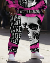 Men's Big and Tall Skull Letters Graffiti Hoodie Set of Two