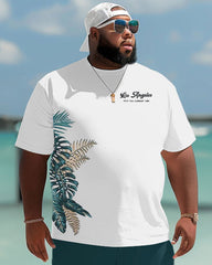 Hawaiian Tropical Leaf Letter Print Men's Big & Tall Shorts Set