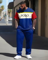 Big Guy's Casual Two-Piece Color Matching Short-Sleeved T-shirt Set