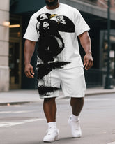 Men's Big & Tall Cartoon Irony Ink Gorillas Print Casual Short-Sleeved T-shirt and Short Set