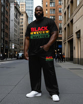 Men's Big Size Simple BLACK LIVES MATTER Letter Printed Short Sleeve T-shirt Pants Set