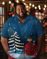 Men's Merry Christmas Santa Fawn Big and Tall Christmas Tree Short Sleeve Shirt