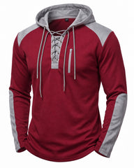 Men's color-blocked drawstring hooded sweatshirt