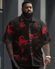 Men's Plus Size Business Casual Ink Print Short Sleeve Shirt Set