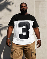 Men's Plus Size Black & White Patchwork Front Large Digital Eco-Friendly Printed Short-Sleeved T-Shirt