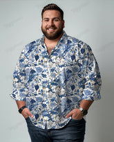 Hand-painted Line Flower Cotton Long Sleeve Shirt Men's Plus Size