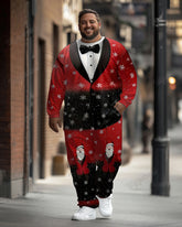 Men's Plus Size Christmas Cosplay Red Bow Suit Printed Long Sleeve T-Shirt Trousers Suit