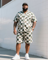 Big Man's Daily Leisure Outdoor Activities Square Puzzle Creative Camouflage Short Sleeve Shirt Shorts Suit